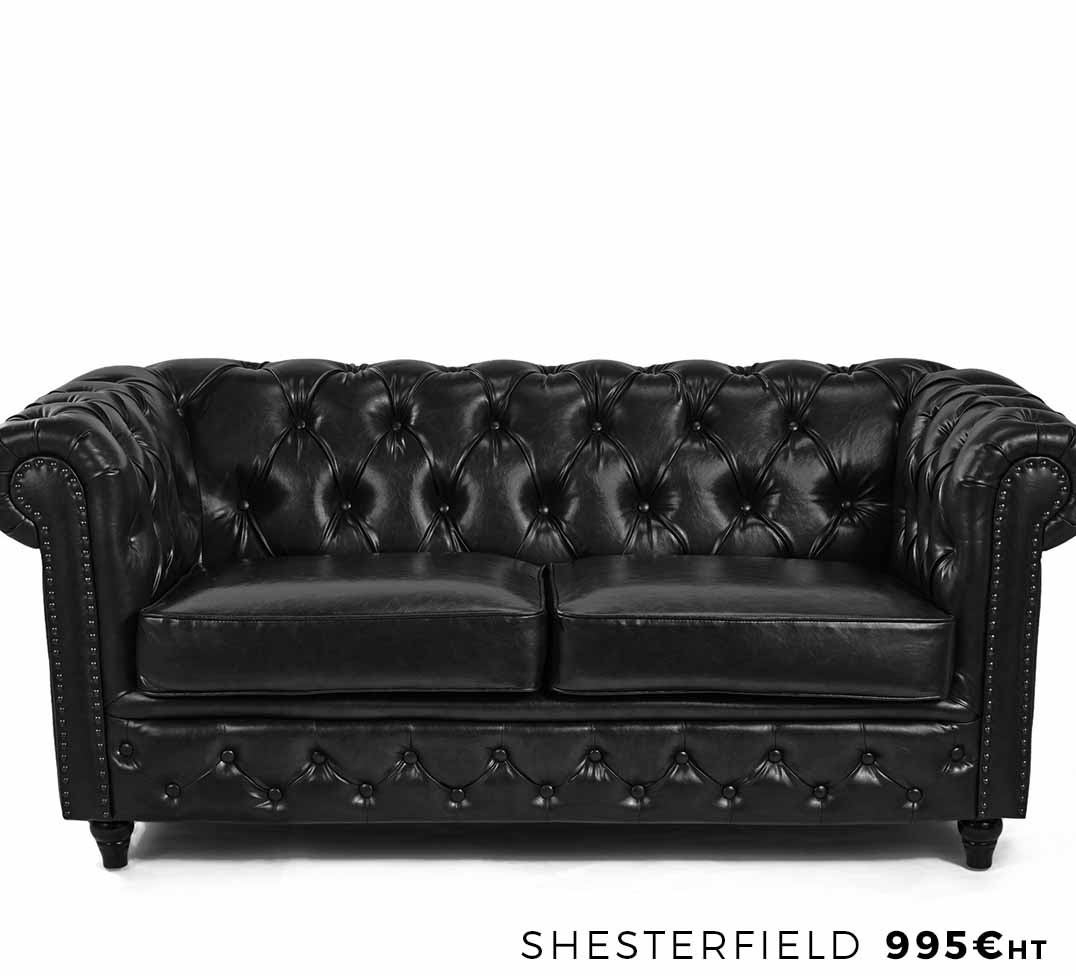 Shesterfield Noir - Canapé 3 places